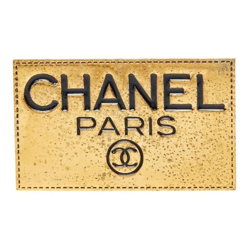 Chanel Logo Plate Brooch Gold Plated